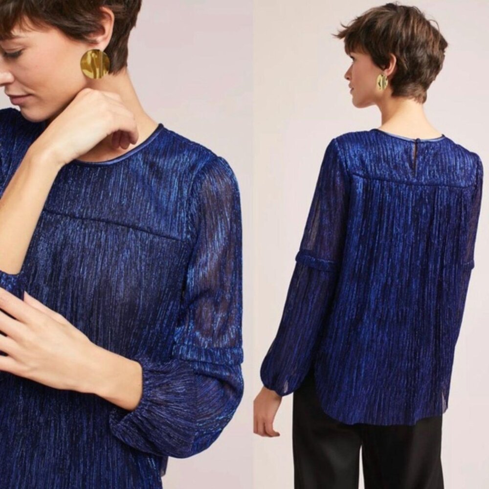 Anthropologie blue metallic blouse